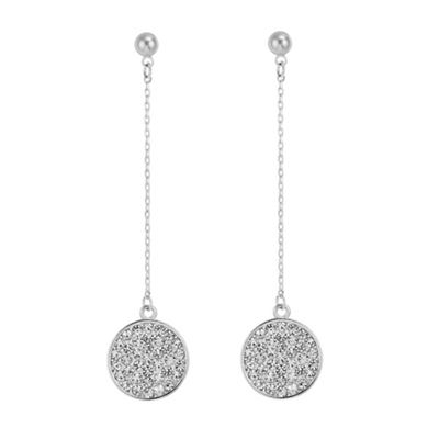Silver pave circle drop chain earring